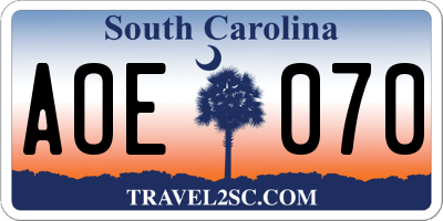 SC license plate AOE070