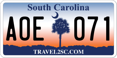SC license plate AOE071