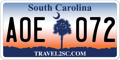 SC license plate AOE072