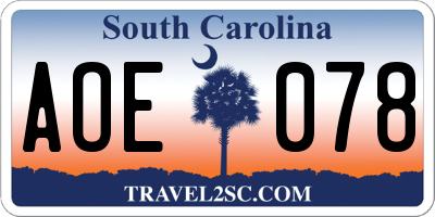 SC license plate AOE078