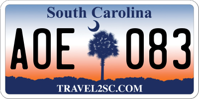 SC license plate AOE083