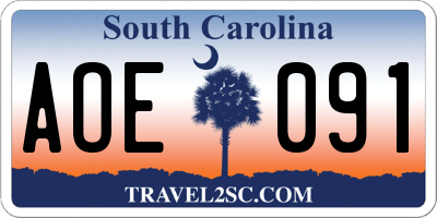 SC license plate AOE091