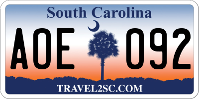 SC license plate AOE092