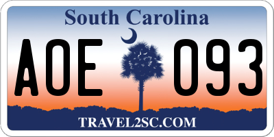 SC license plate AOE093