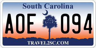 SC license plate AOE094