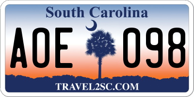 SC license plate AOE098