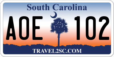 SC license plate AOE102