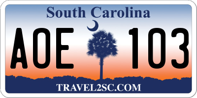 SC license plate AOE103