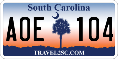 SC license plate AOE104