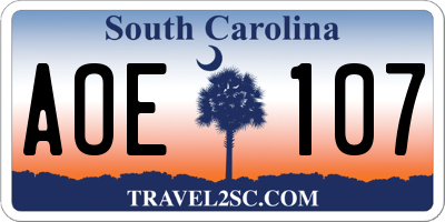 SC license plate AOE107
