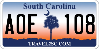 SC license plate AOE108
