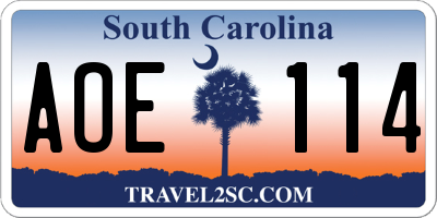 SC license plate AOE114