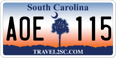 SC license plate AOE115