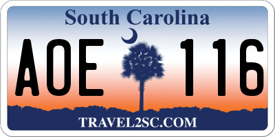 SC license plate AOE116