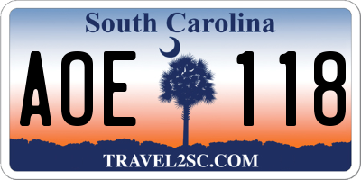 SC license plate AOE118