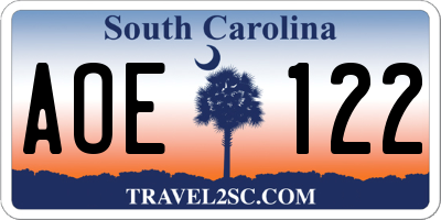 SC license plate AOE122
