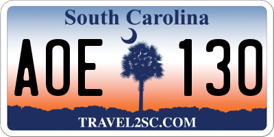 SC license plate AOE130