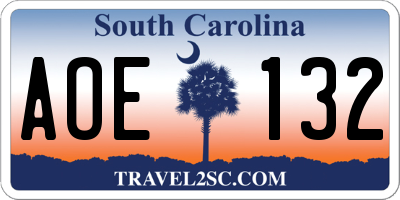 SC license plate AOE132