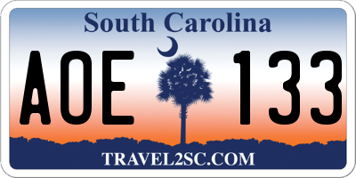 SC license plate AOE133