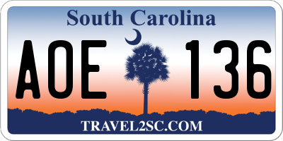 SC license plate AOE136