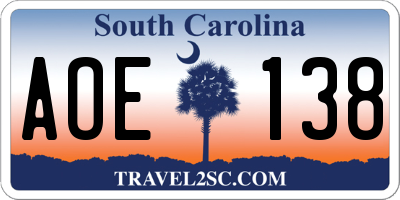 SC license plate AOE138