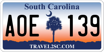 SC license plate AOE139