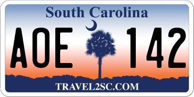 SC license plate AOE142