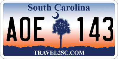 SC license plate AOE143