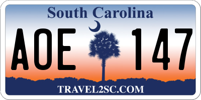 SC license plate AOE147