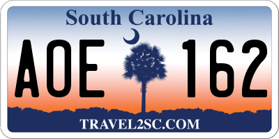 SC license plate AOE162