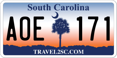 SC license plate AOE171