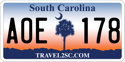 SC license plate AOE178