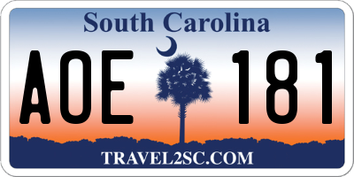 SC license plate AOE181