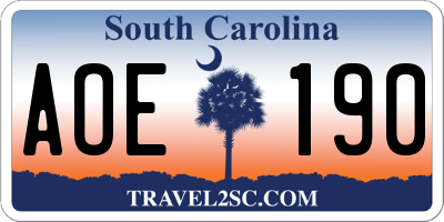 SC license plate AOE190