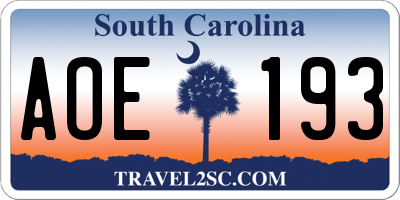 SC license plate AOE193