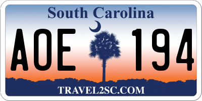 SC license plate AOE194
