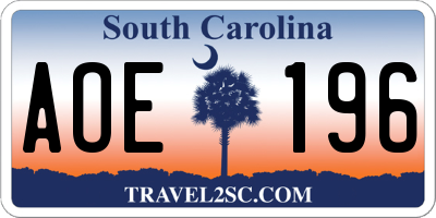 SC license plate AOE196
