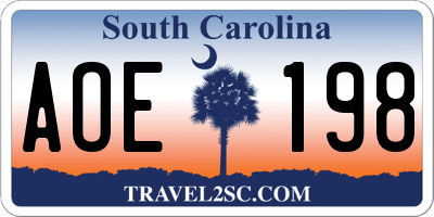 SC license plate AOE198