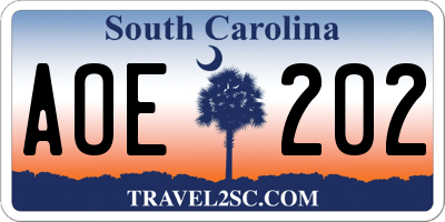 SC license plate AOE202