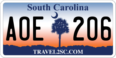 SC license plate AOE206