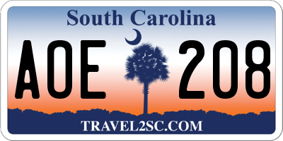 SC license plate AOE208