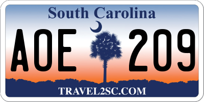 SC license plate AOE209
