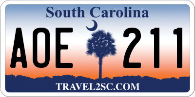 SC license plate AOE211