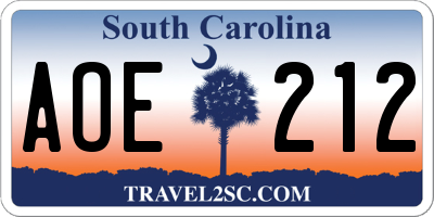 SC license plate AOE212