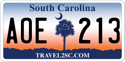 SC license plate AOE213