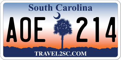 SC license plate AOE214
