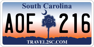 SC license plate AOE216