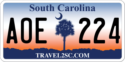 SC license plate AOE224