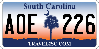 SC license plate AOE226