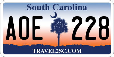 SC license plate AOE228